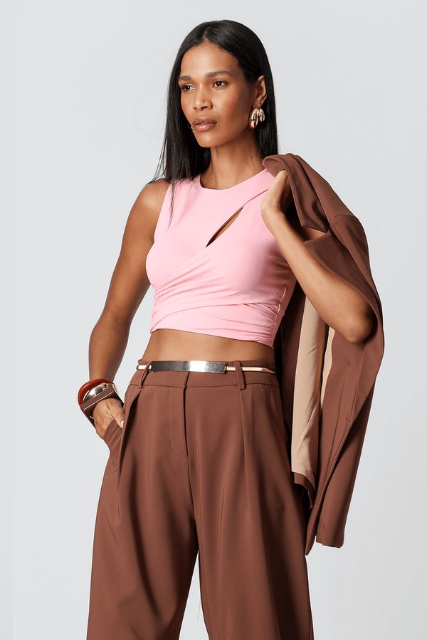 Blusa Cropped Vazado Com Transpasse