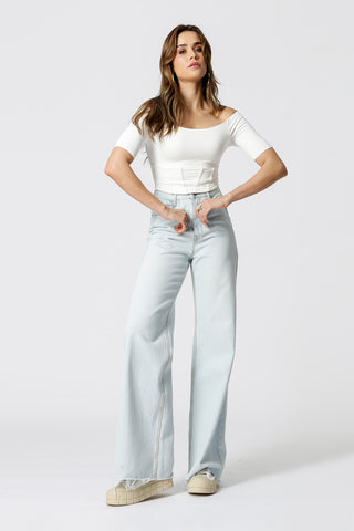 Top corsé con hombros descubiertos - BLANCO ROJO 1