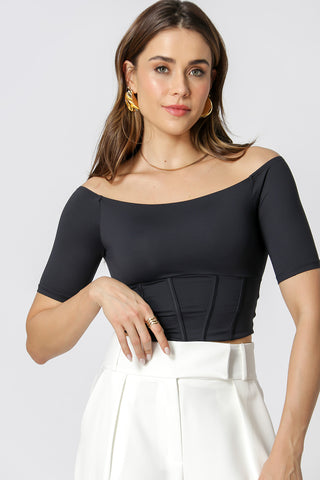 Top corsé con hombros descubiertos - NEGRO