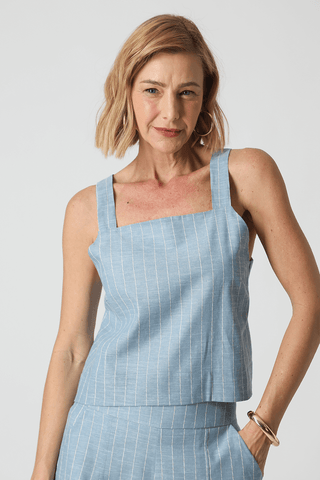 Blusa Linho Decote Quadrado - DENIM 90150