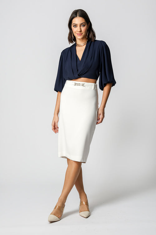 Blusa Transpassada e Manga Balonê