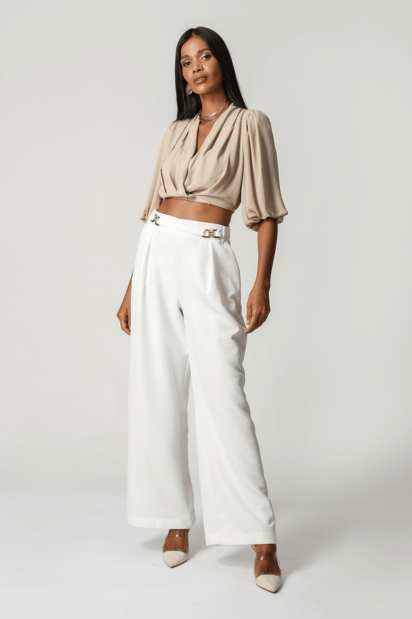 Blusa Transpassada e Manga Balonê