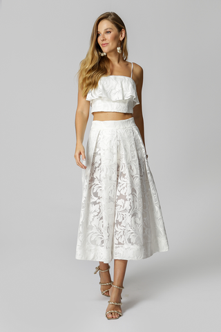 Falda midi bordada - BLANCO ROJO