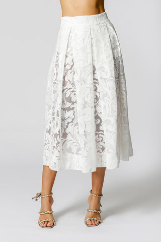 Falda midi bordada - BLANCO ROJO