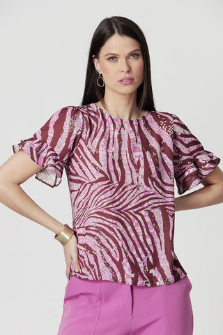 Blusa com Manga de Babado Estampado - LILAS 6048
