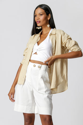Camisa Básica De Linho - AREIA