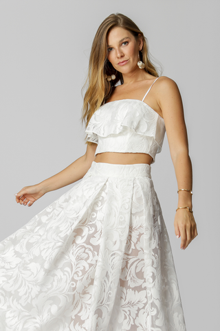 Blusa bordada sin tirantes - BLANCO ROJO
