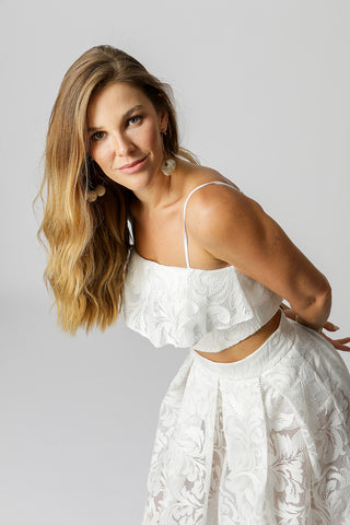 Blusa bordada sin tirantes - BLANCO ROJO