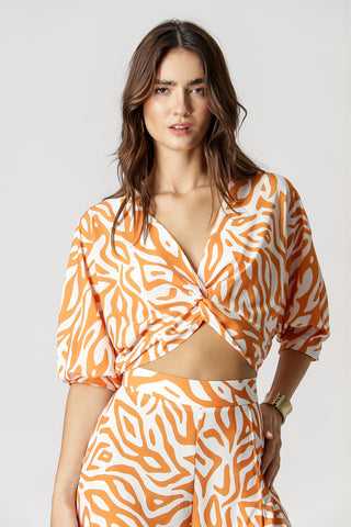Blusa retorcida con mangas 3/4 - NARANJA 3070