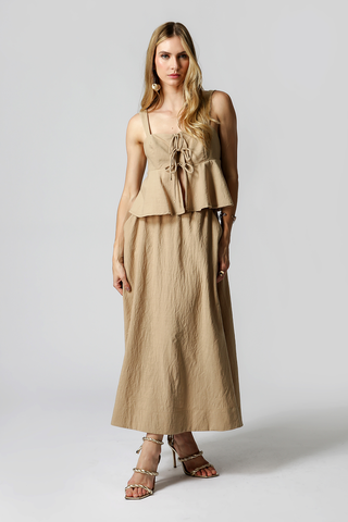 Falda de largo medio con elástico - BEIGE ESC