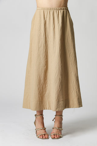 Falda de largo medio con elástico - BEIGE ESC
