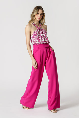 Blusa Com Torção Estampada - MAGENTA 9056