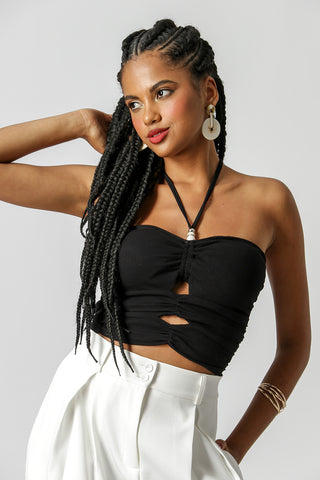 Top fruncido con tirantes - NEGRO