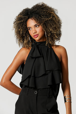 Blusa Ruffle Com Laço - PRETO