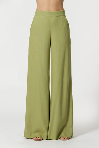 Calça Pantalona Pregas - MUSGO CLARO