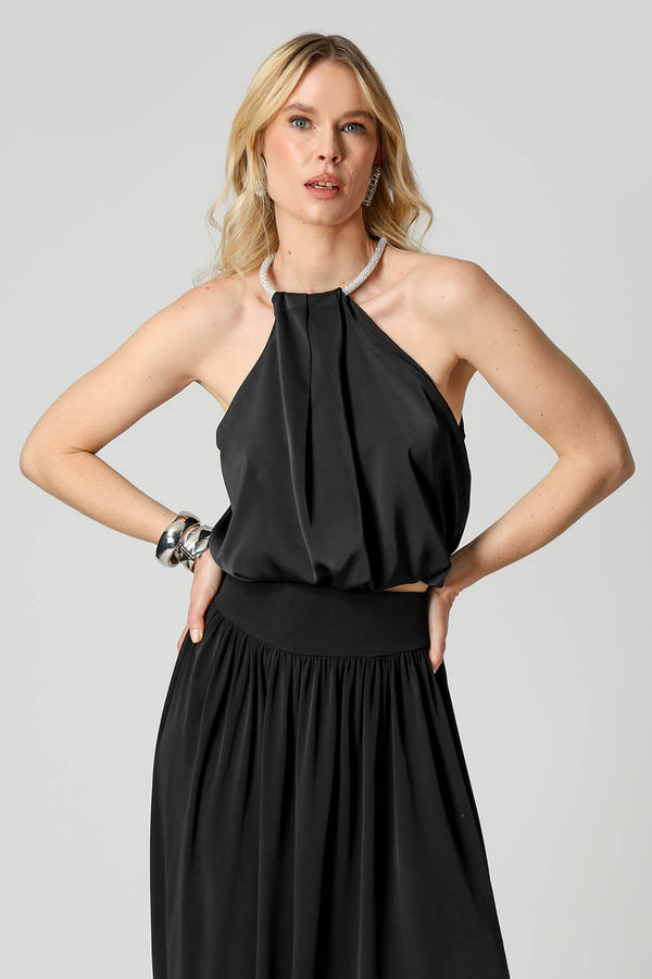 Blusa de Cetim Com Colar Removível