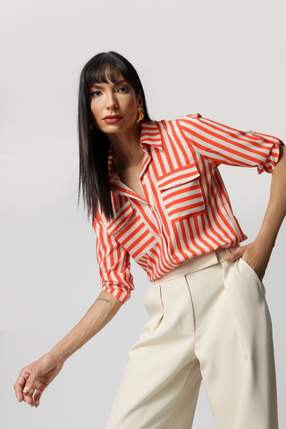 Camisa Manga 3/4 Estampada Com Bolso Frente - LARANJA 7185