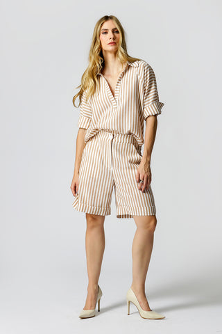 Camisa Linho Listrada Manga 3/4 - CASTOR 90153
