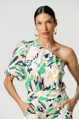 Blusa Um Ombro Só Manga Bufante - VERDE 2080