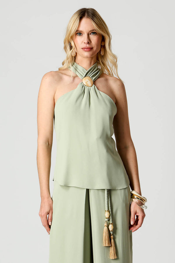 Blusa Crepe Com Fivela Marmorizada No Decote