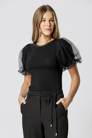 Blusa Com Manga Bufante De Tule - PRETO