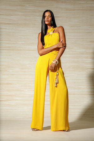 Calça Pantalona com Cordão e Pregas