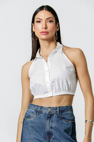 Camisa Regata Cropped Estampada - BRANCO 90133