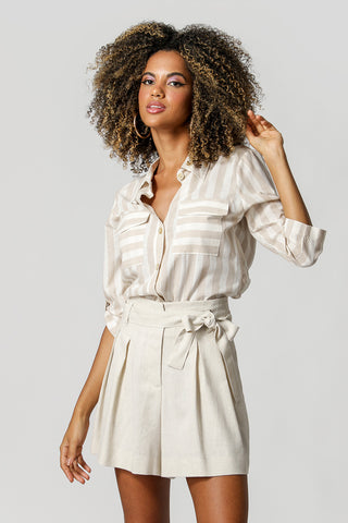 Camisa Com Manga 3/4 E Bolso - AREIA 90140