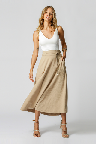 Falda midi con puntera - BEIGE ESC
