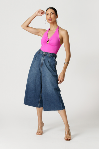 Top Halter con Ribete - ROSA NEÓN