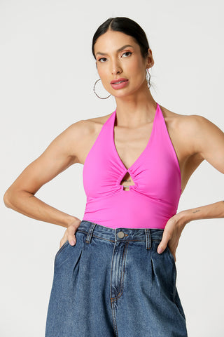 Top Halter con Ribete - ROSA NEÓN