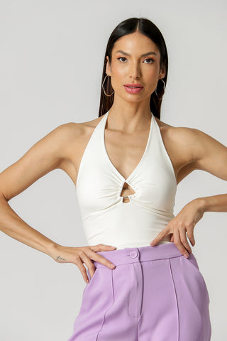 Top Halter con Ribete - BLANCO ROJO