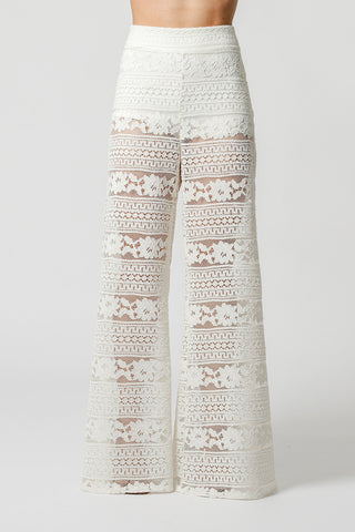 Calça Pantalona Em Renda - OFF WHITE