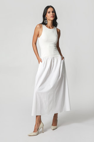 Vestido con tejidos mixtos - BLANCO ROJO