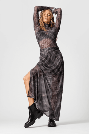 Saia De Tule Estampado Com Fenda Lateral