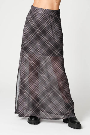 Saia De Tule Estampado Com Fenda Lateral