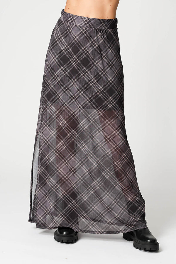 Saia De Tule Estampado Com Fenda Lateral