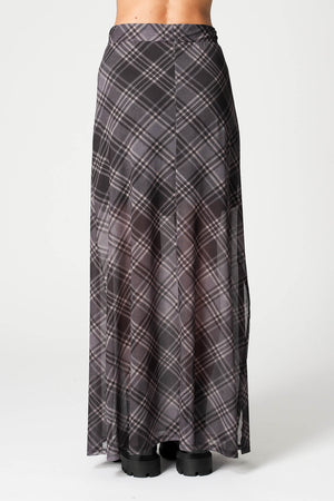 Saia De Tule Estampado Com Fenda Lateral