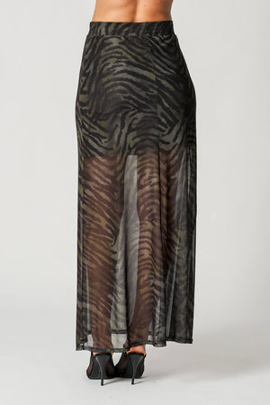 Saia De Tule Estampado Com Fenda Lateral