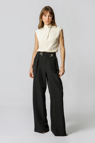 Pantalones anchos de sastre con cinturón - NEGRO 2