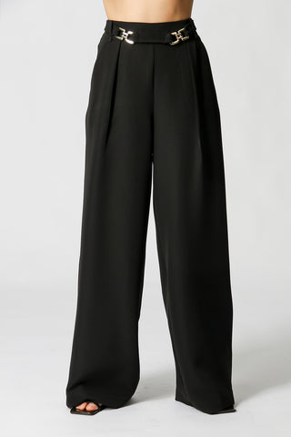 Pantalones anchos de sastre con cinturón - NEGRO 2