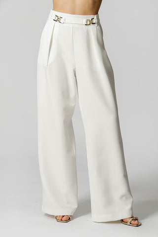 Pantalones anchos a medida con cinturón - BLANCO ROJO