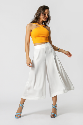 Calça Com Detalhe De Pregas - OFF WHITE