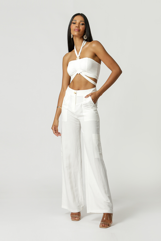 Calça Pantalona Com Bolsos - OFF WHITE