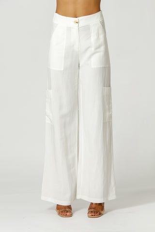 Calça Pantalona Com Bolsos - OFF WHITE