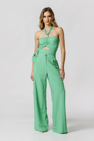 Calça Pantalona Com Bolsos - VERDE