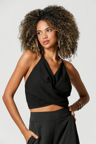 Blusa con escote cruzado - NEGRO