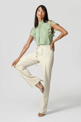 Blusa Com Pregas Na Gola - VERDE ACINZENTADO CLARO 1