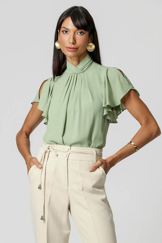 Blusa Com Pregas Na Gola - VERDE ACINZENTADO CLARO 1