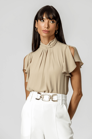 Blusa Com Pregas Na Gola - AREIA 3